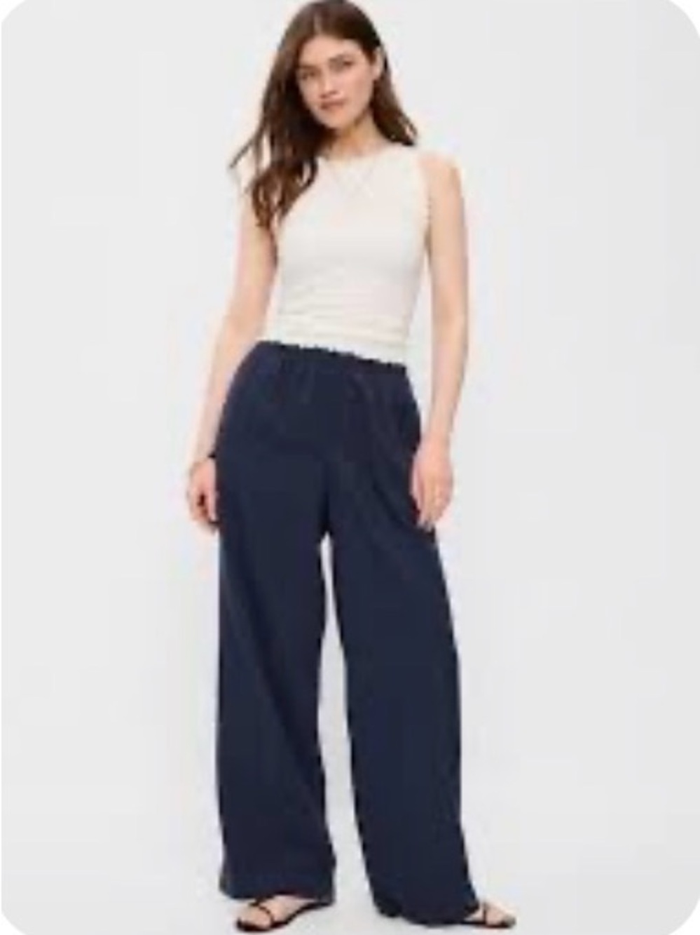 Old Navy Extra High Rise Linen Blend Taylor Wide Leg Trousers in navy, petite M